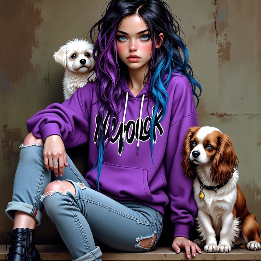 Two-Tone Haired Content Creator in Vibrant Studio