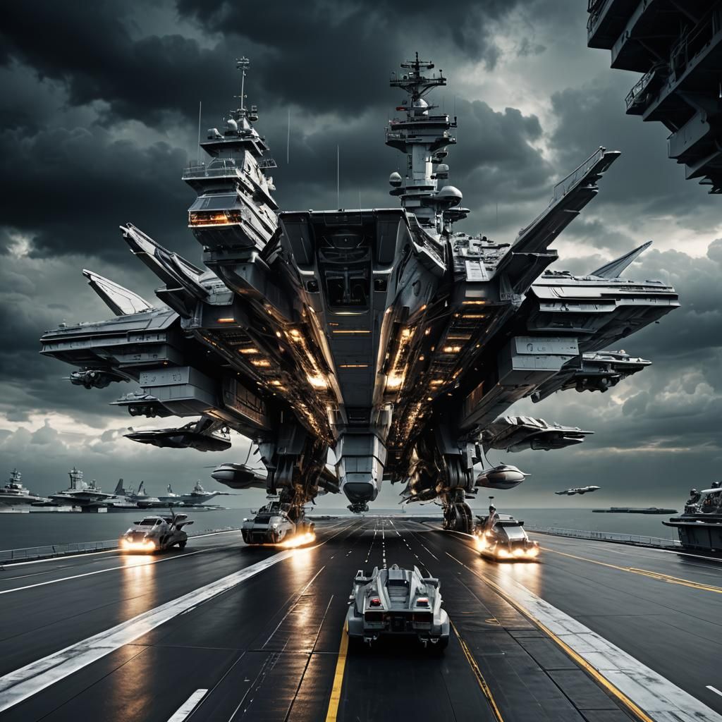 Futuristic Aircraft Carrier in Biomechanical Style