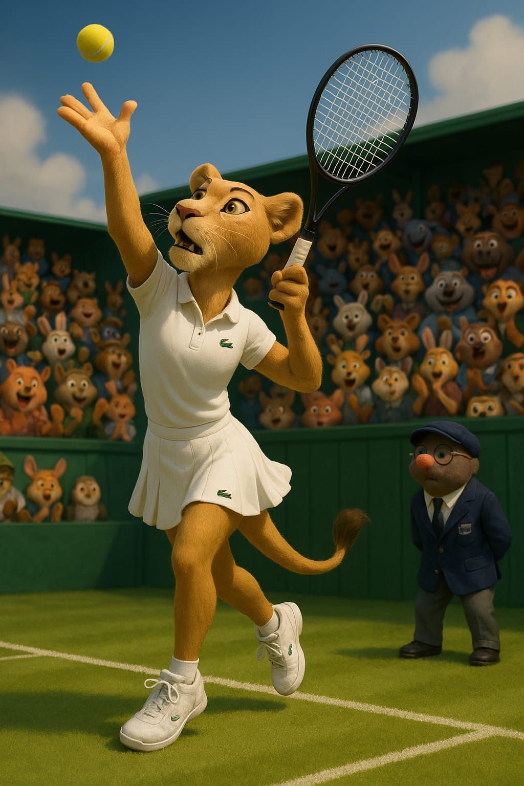 Lioness serving at the Wombledon Open