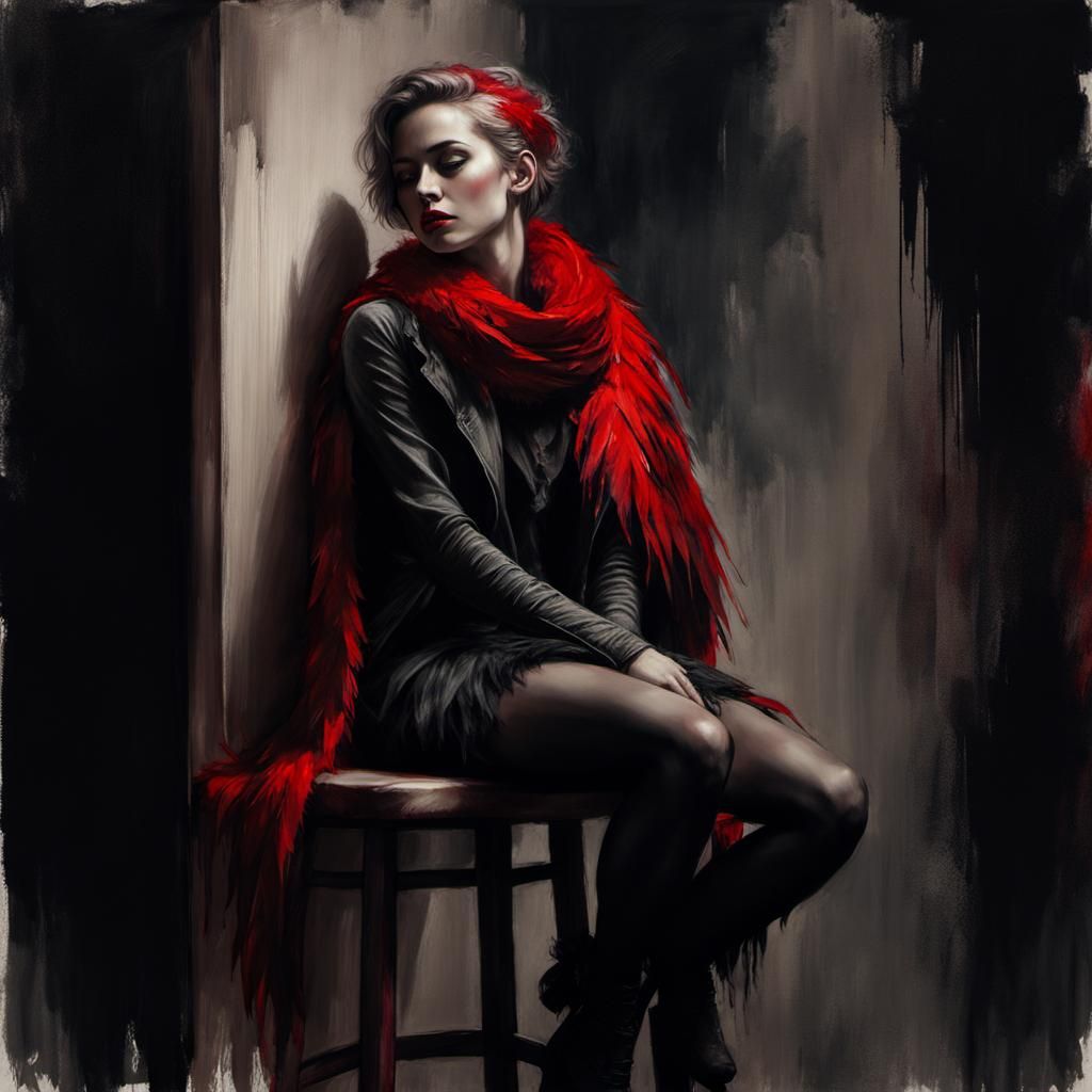 Gothic female with a red scarf  by @gnulinuxadmin