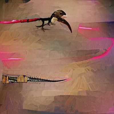 Velociraptor with a headband and katana