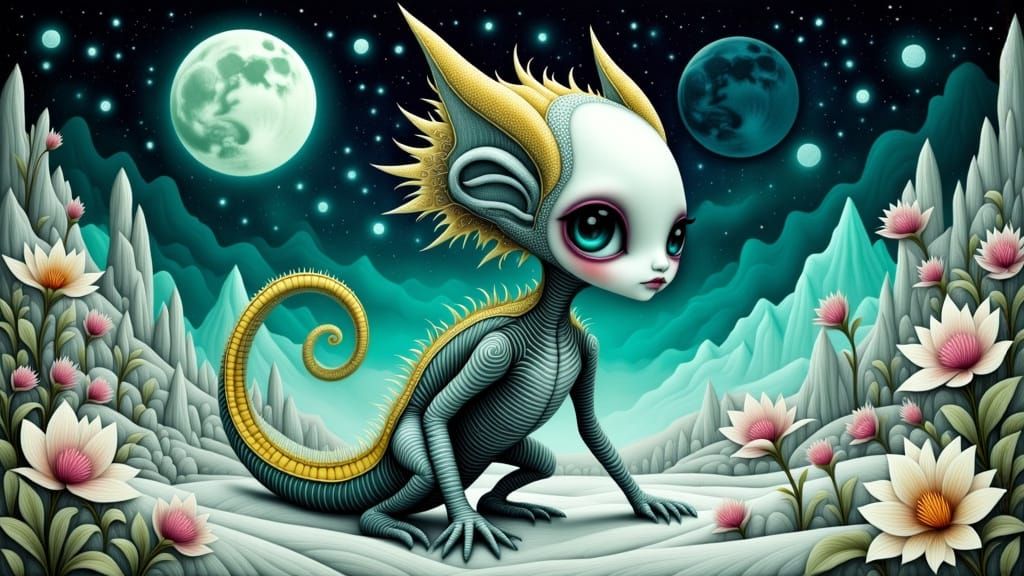 Baby Xenomorph Caprice <lora:Weird Whimsy:1.0>   by @Maryline Zeste-de-Citron