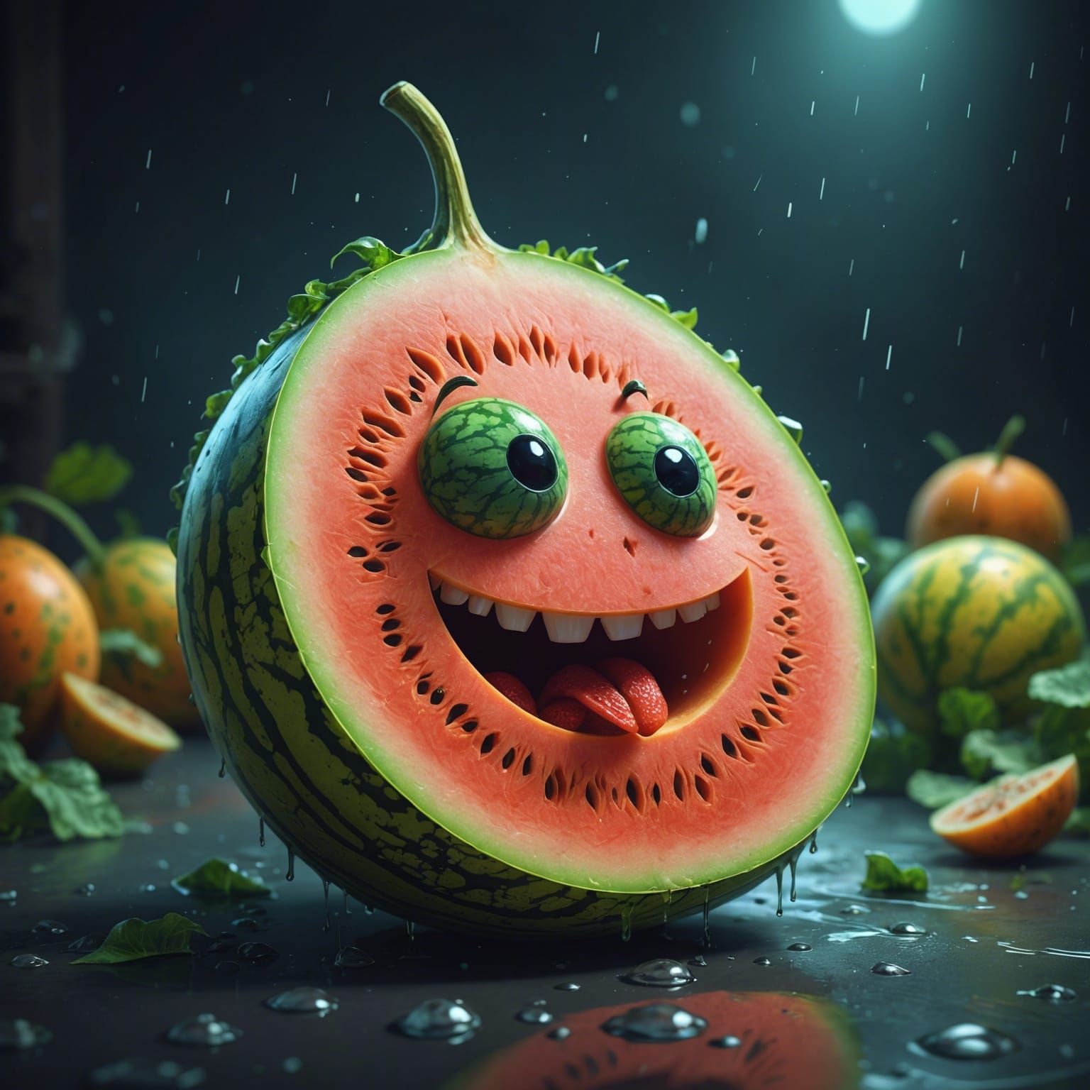 Sad Melon Slice: Detailed Digital Art
