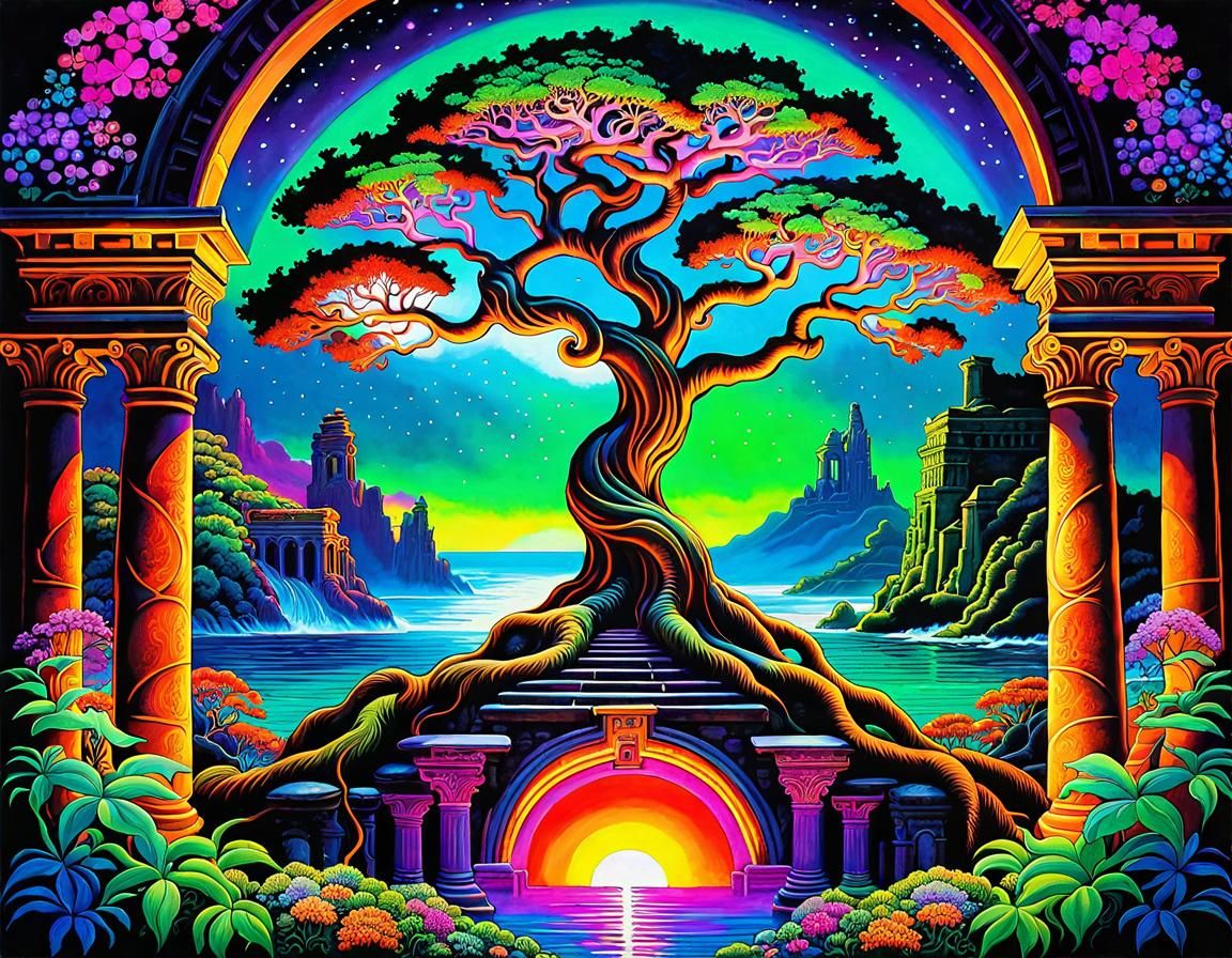 Black light epic fluorescent UV neon Tree of Life by Josephine Wall ...