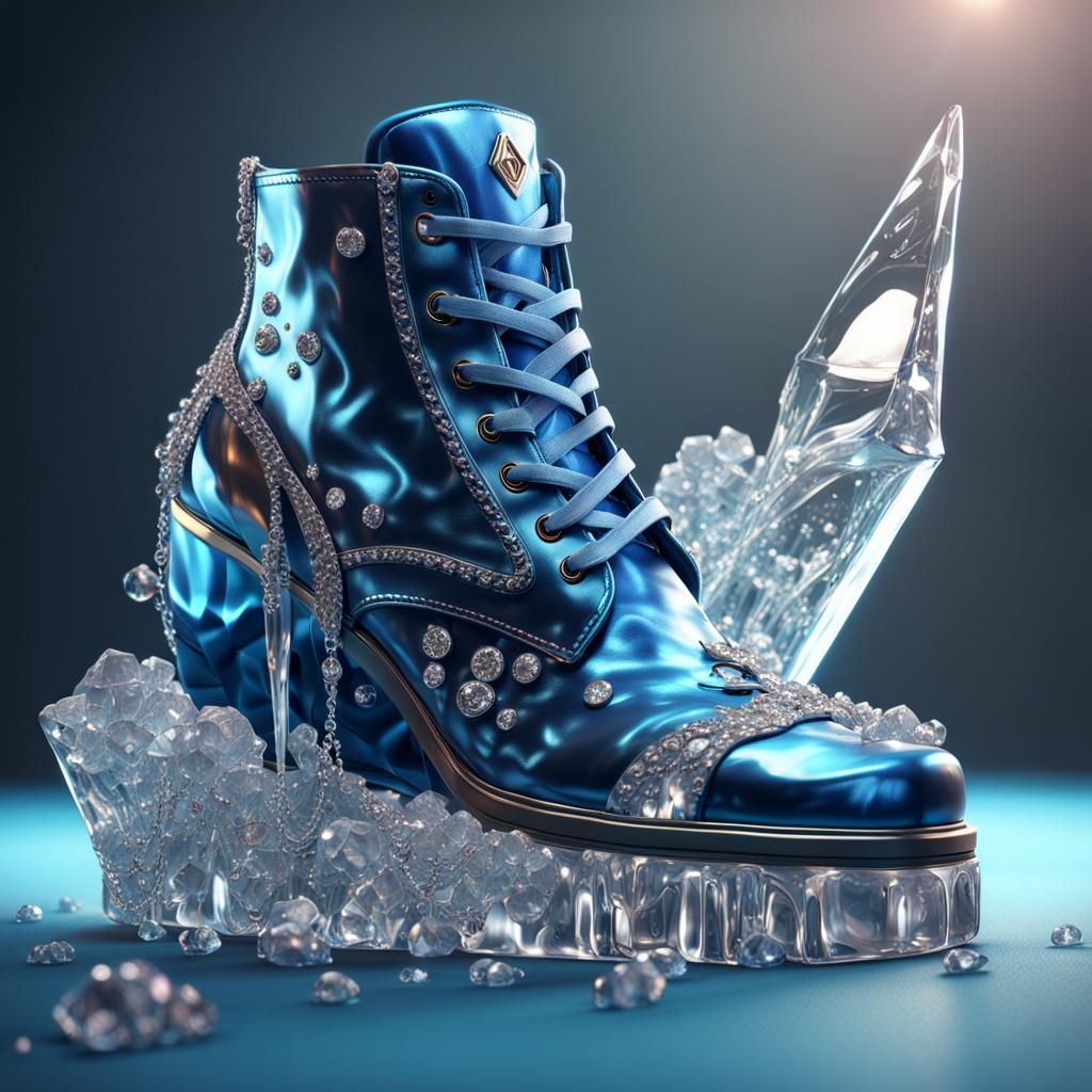 Melted ice cube wedge shoe with diamond embellished satin