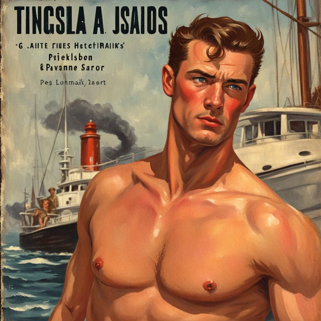 pulp fifties crime novel with handsome, shirtless, muscular ...