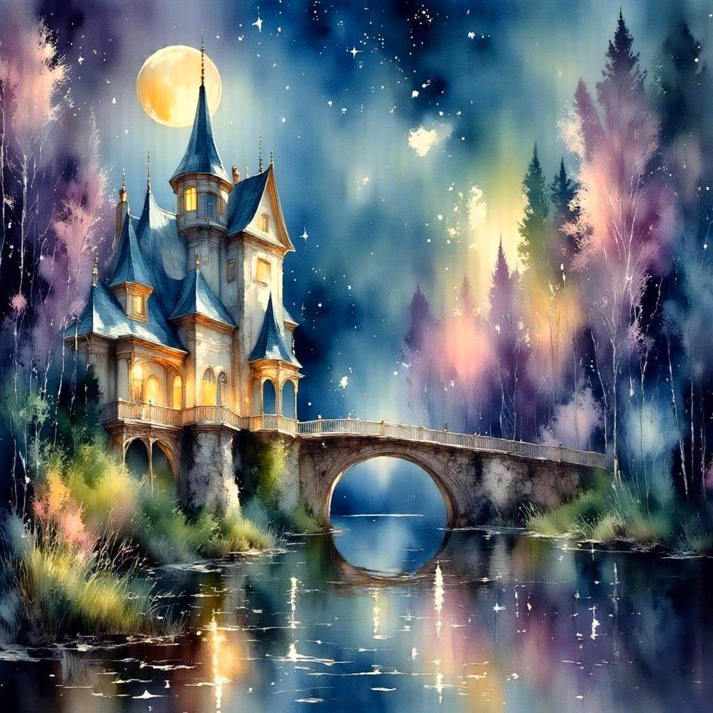 Magical Castle Under Starry Night Sky