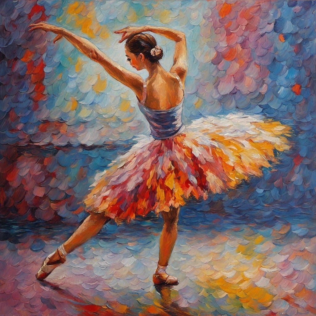 BALLET DANCER TAKING A BOW neo-impressionism expressionist style oil ...