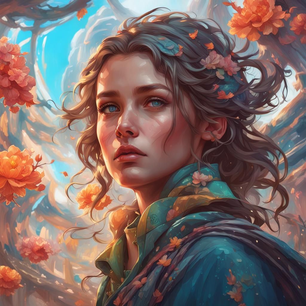 Hyperdetailed Portrait of a Beautiful Girl in Art Nouveau St...