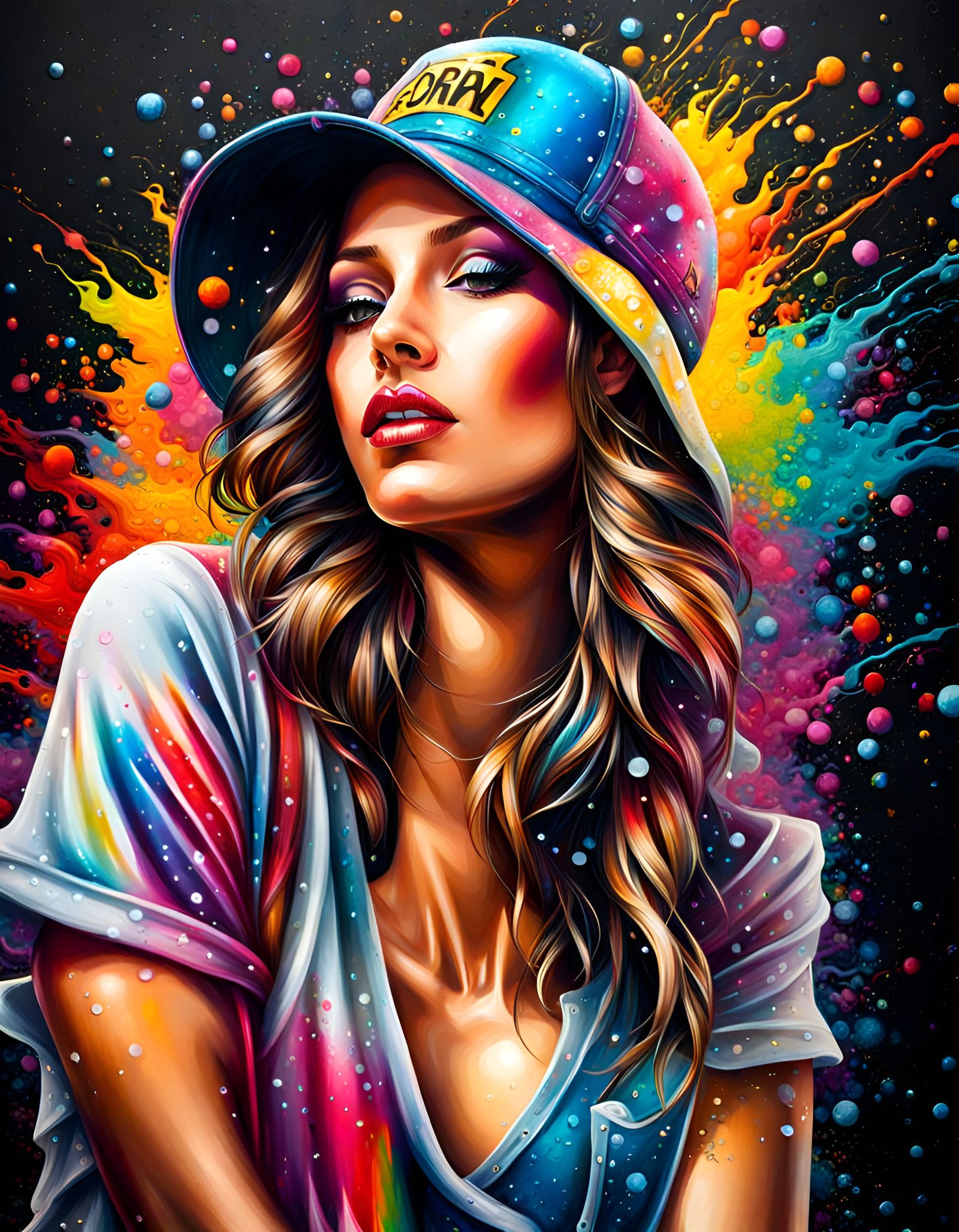 a stunningly attractive, beautiful woman, sparkles, graffiti art