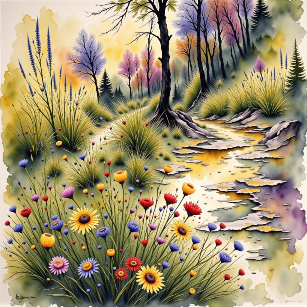 Washed Watercolor of Litaruni After Path in Ethereal Style