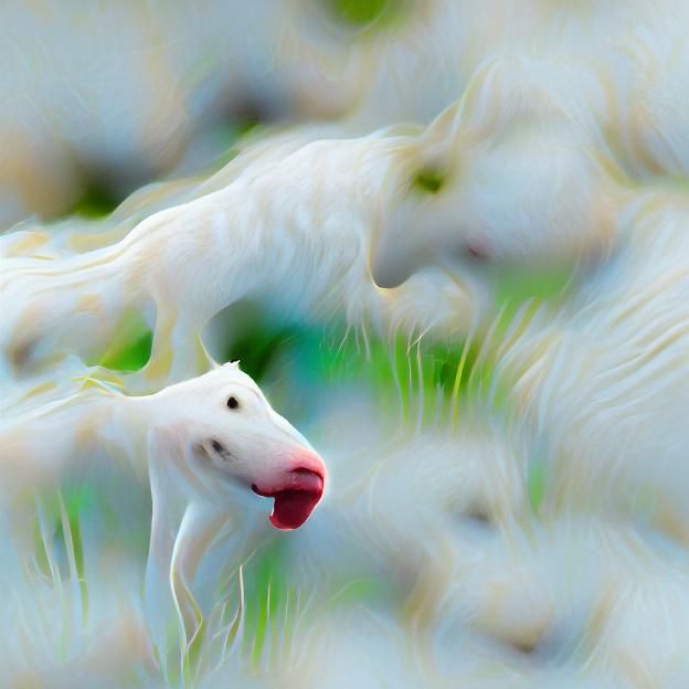 A white hound with its tongue out
