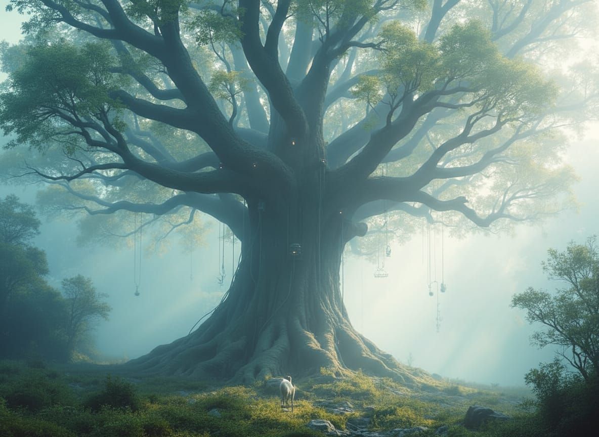 A misty forest clearing