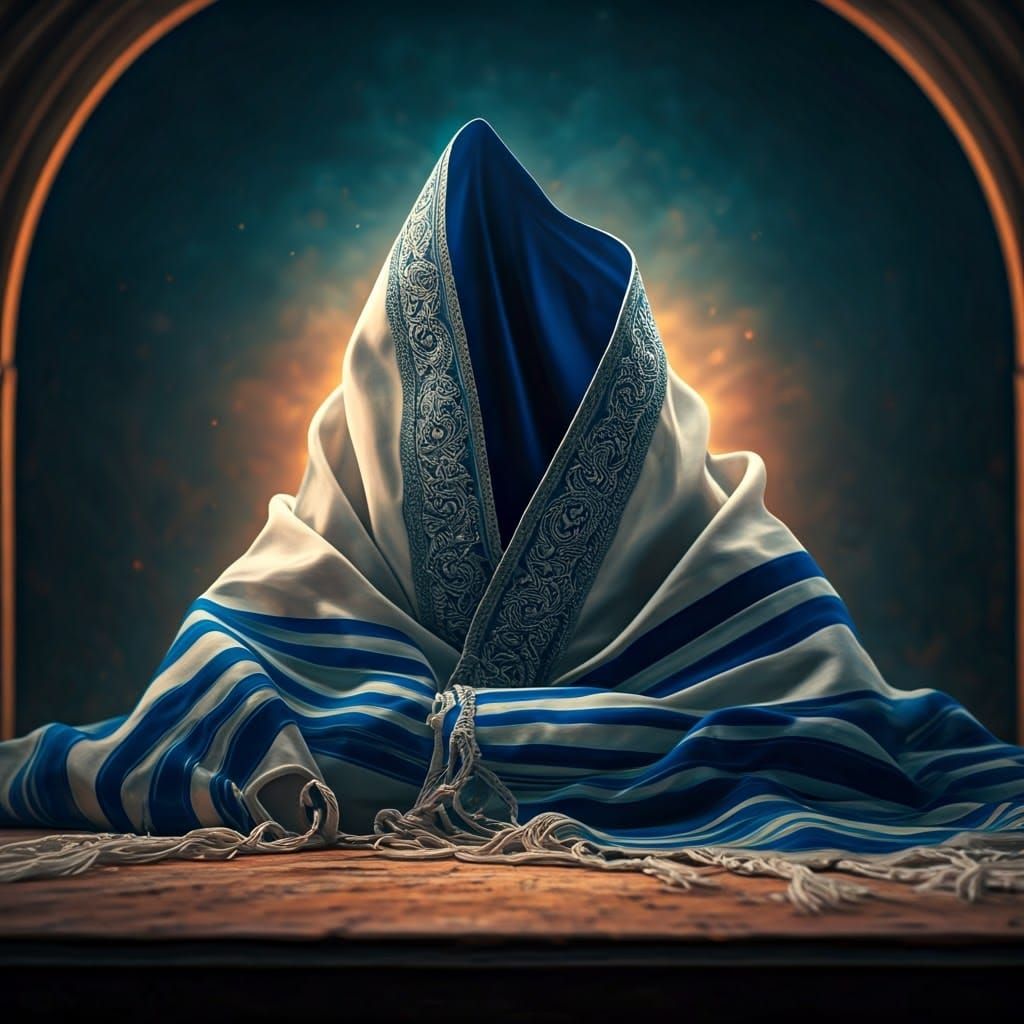 Majestic Velvet Talleis on Worn Wooden Shulchan