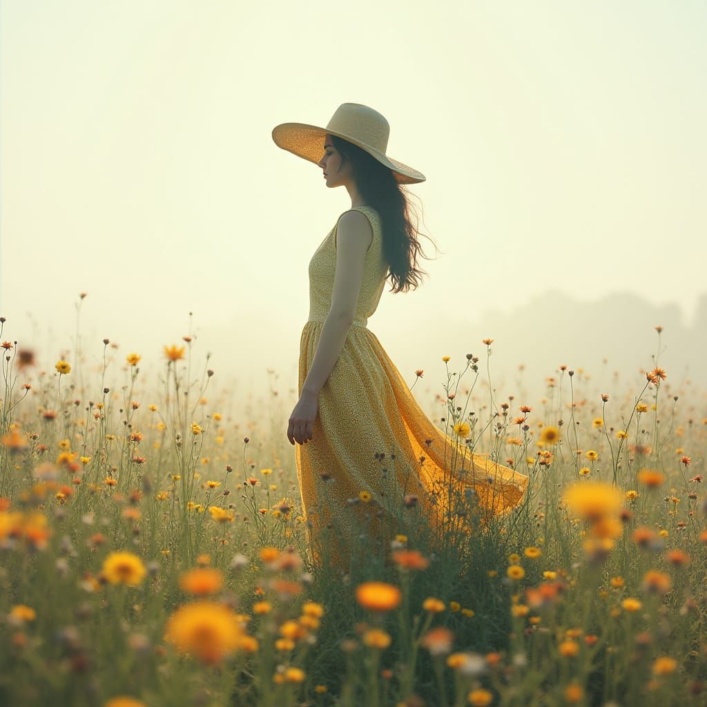 Woman in Wildflowers: Impressionistic Double Exposure