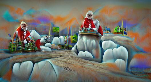 "Cartoon Santa-clause" at the north pole, aurora night sky l...