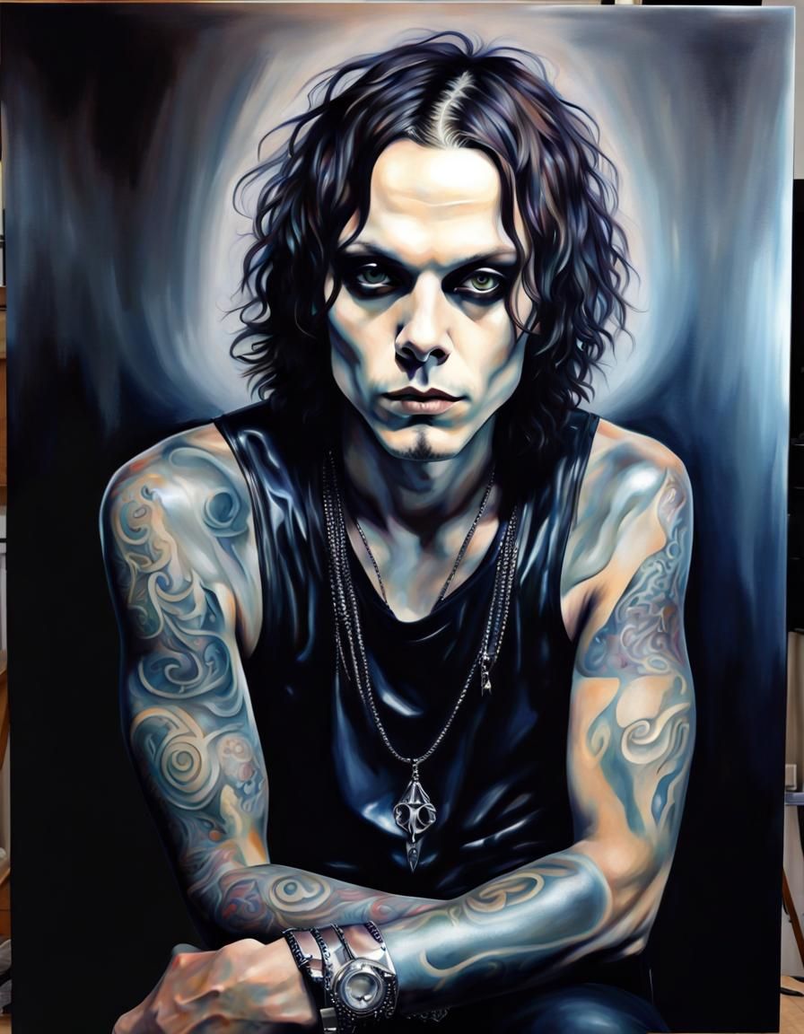 Polished stainless painting; Beautiful Ville Valo; emo, tattoos ...