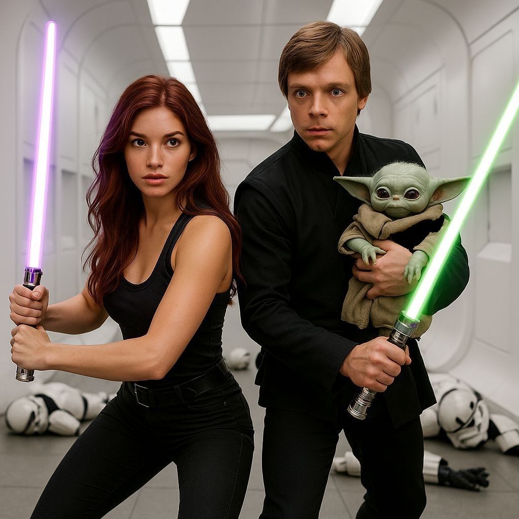 Mara Jade, Luke Skywalker, and Grogu escape