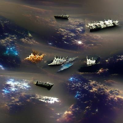 A view of a fleet of warships in space