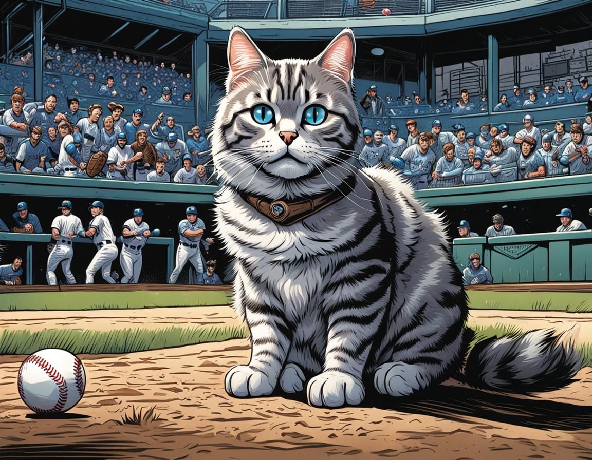 Grey tabby cat baseball