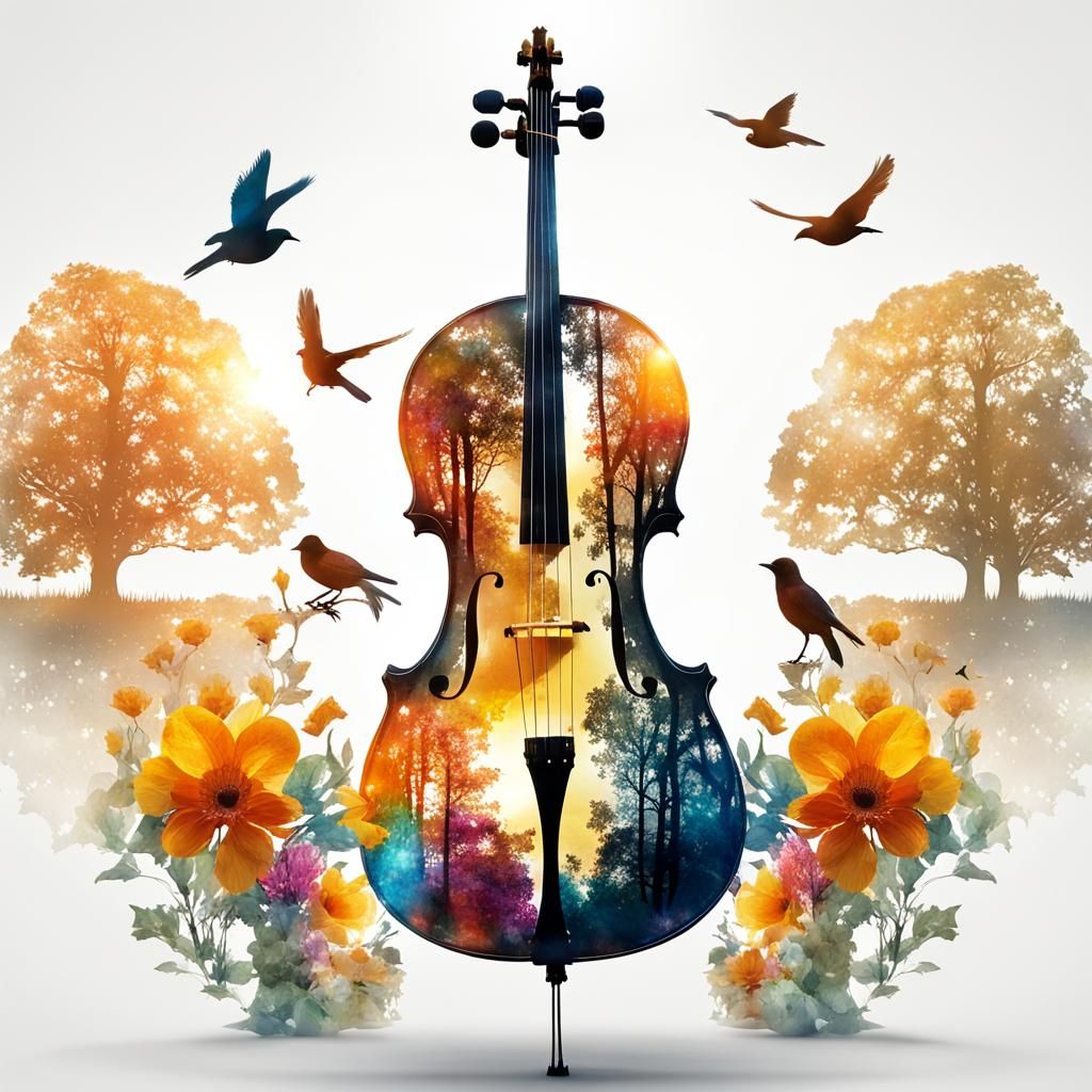 A cello in silhouette, double exposure