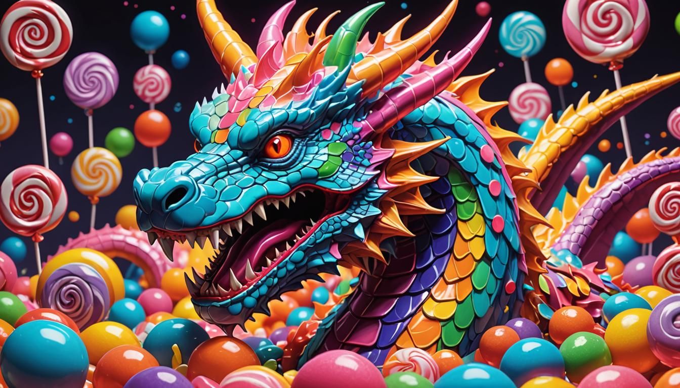 bright multicolored neon dragon Candy art style! Whimsical playful ...