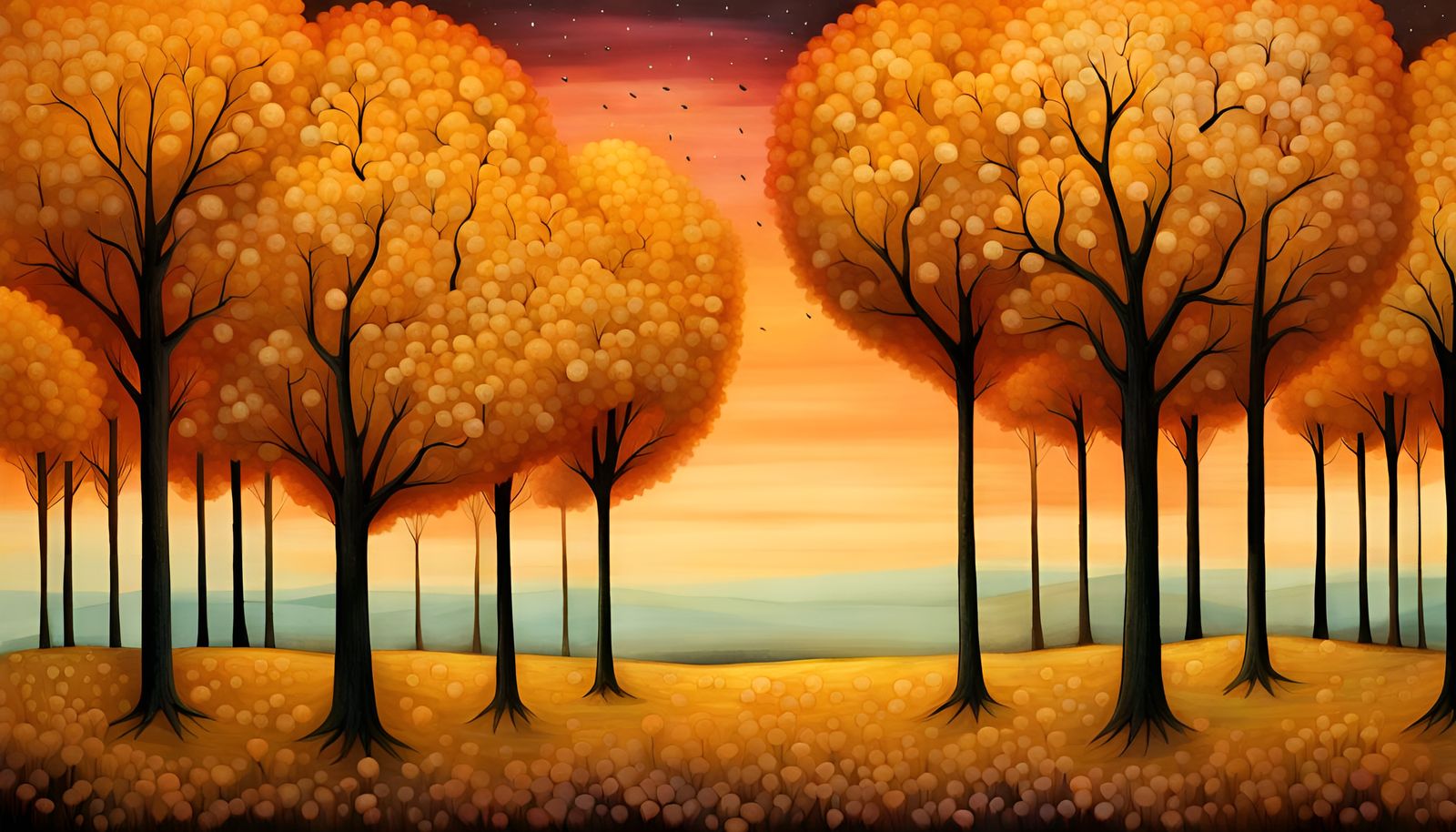 "trees that look like Golden and orange Cotton Candy by Jane Newland