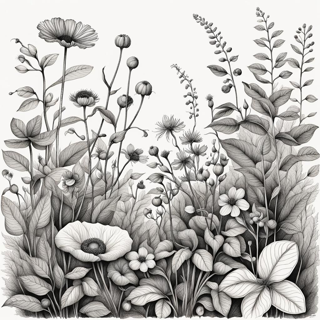 etailed illustrations featuring various botanical subjects, ...