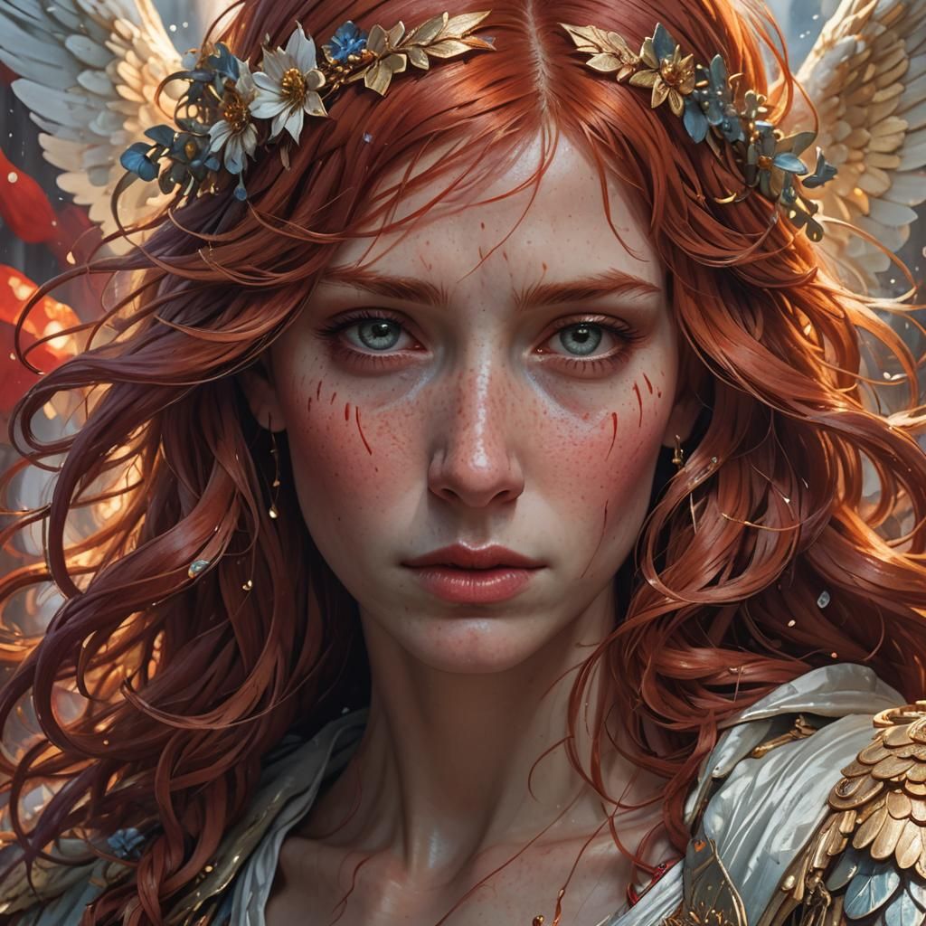 Red Haired Angel Portrait in Hyperdetailed Style