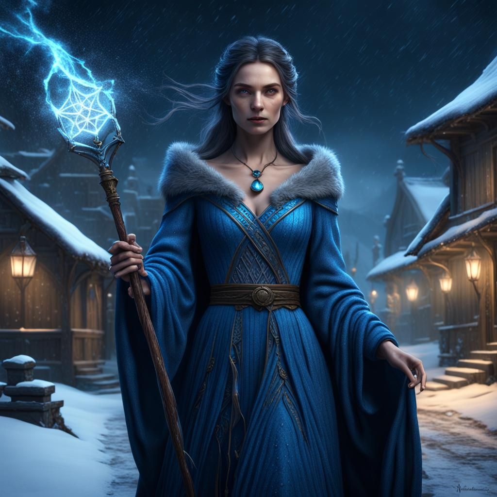 A beautiful young sorceress with perfectly symmetrical facia...