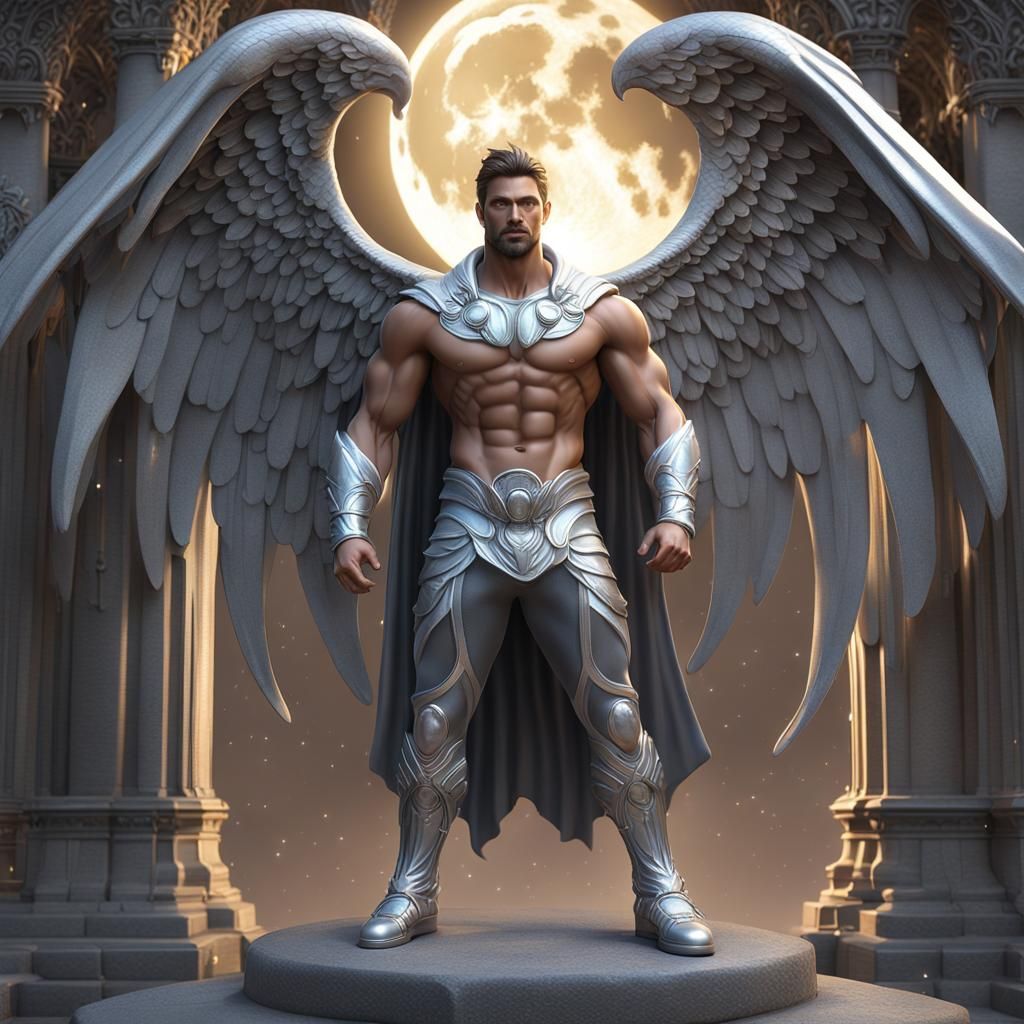 Full body photorealistic handsome hunky masculine Angel Guar...
