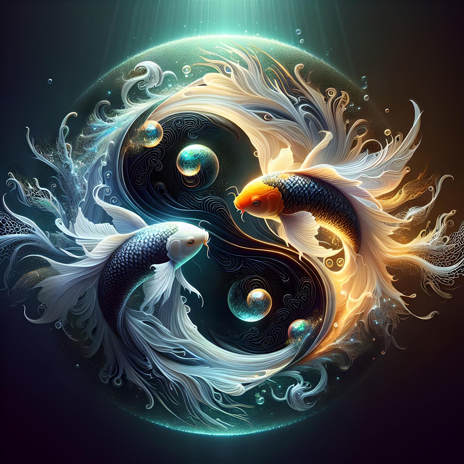 Dance of the Yin Yang Koi  by @Klaorman