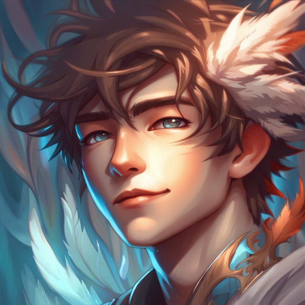 up close portrait of a beautiful anime boy spirit ,smile, d ...