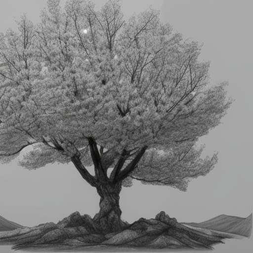 Pencil sketch of a blooming tree