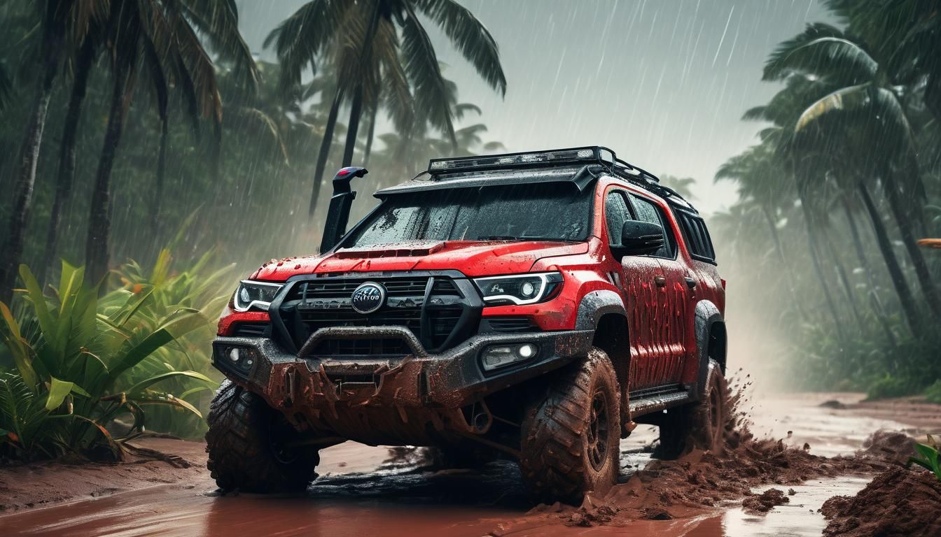 Masterpieces A massive off-road vehicle full of red details ...