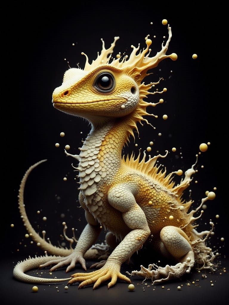 A professional portrait photograph of an old dragon with gold and white scales, <lora:InkBlot:1.0> set against a dark, minimalistic backgrou...