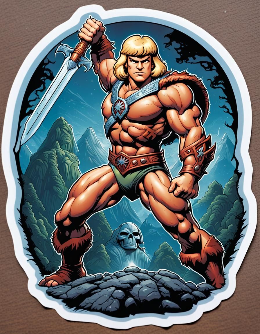 cartoon heman sticker - AI Generated Artwork - NightCafe Creator