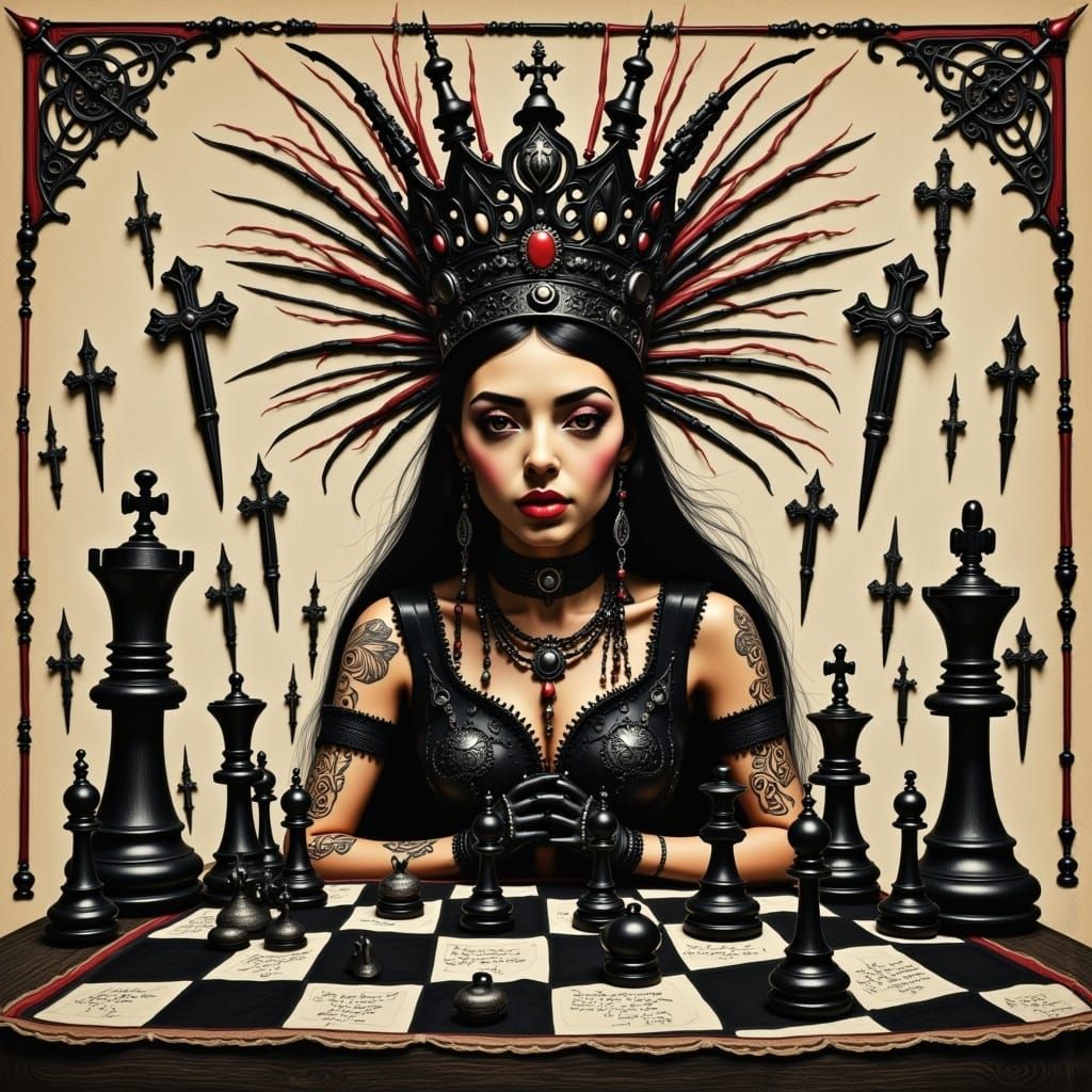 Doodle drawn world, naive child-like drawing , Crayon drawing style goth dinosaur girl  dressed in holiday-themed sleepwear, topped with a b...