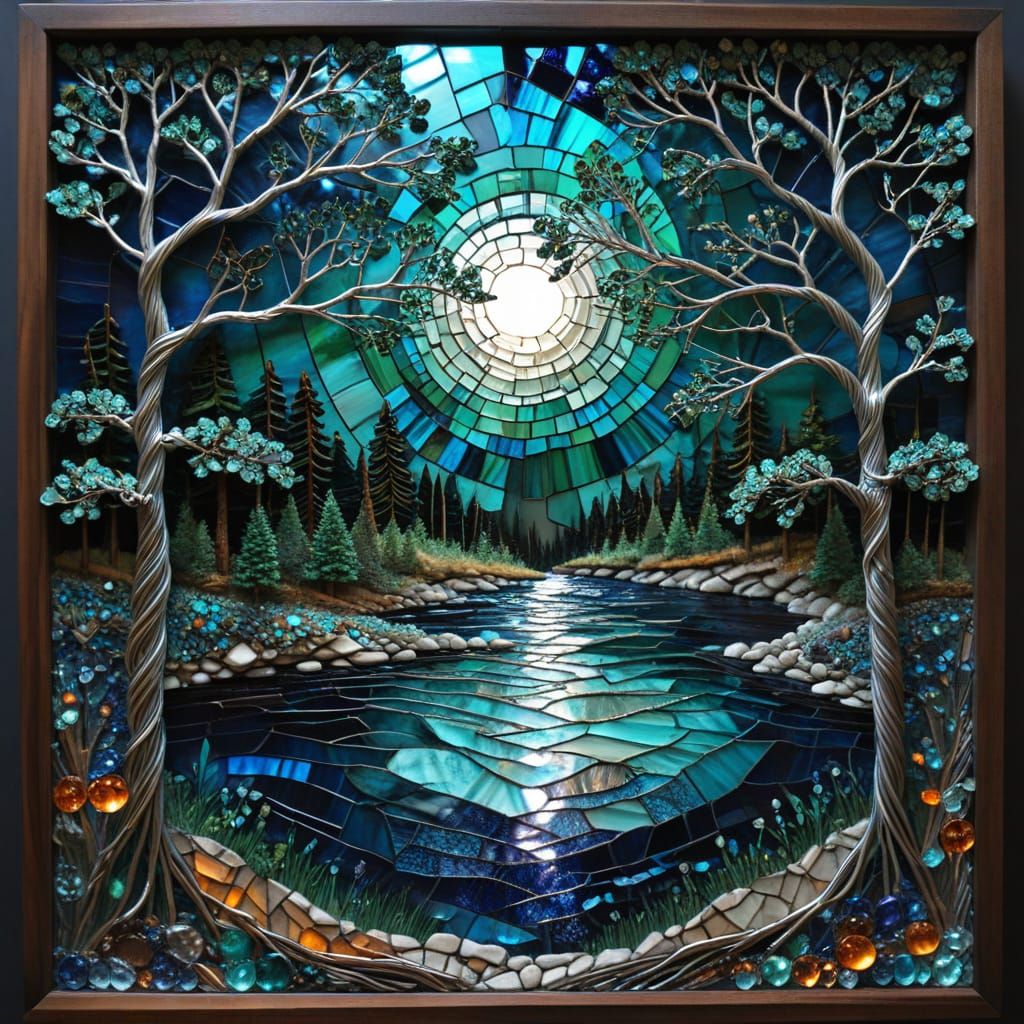 Stained glass mosaic lake landscape  by @Victoria G