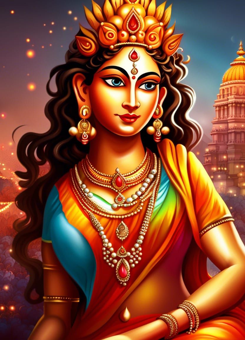 beautiful potrait of goddess durga with beautiful crown and jewellery ...