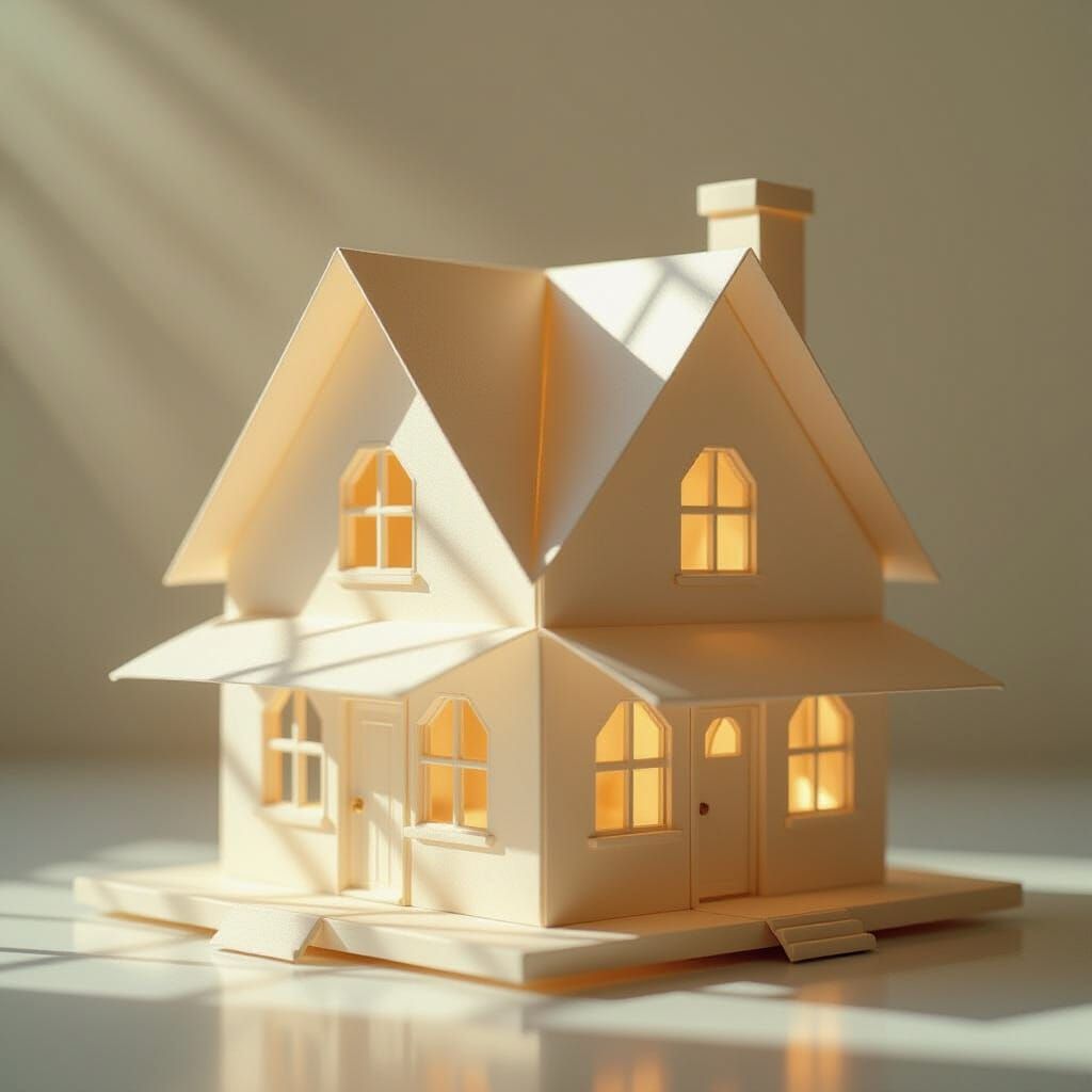 Origami Paper House in Sunlight