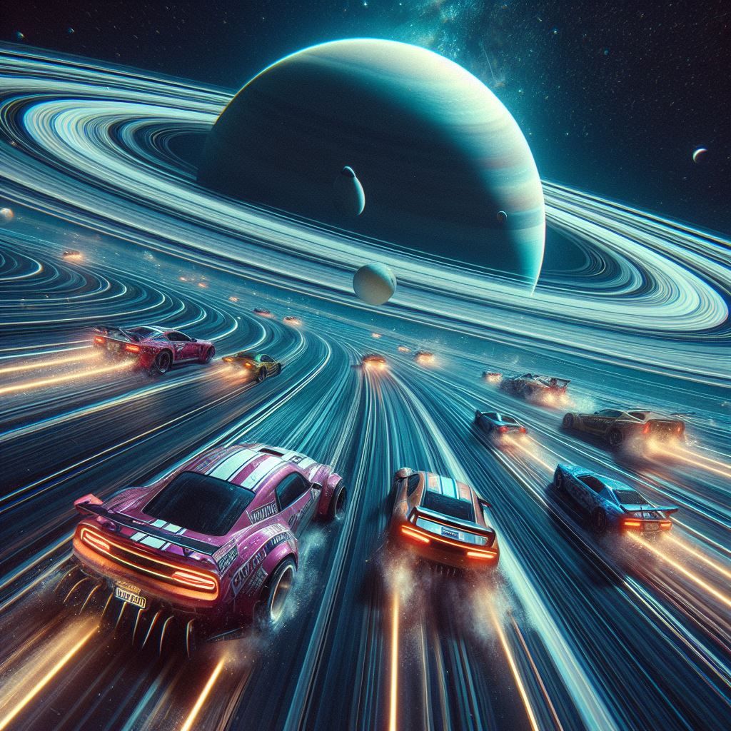 Drift car racing on planet rings