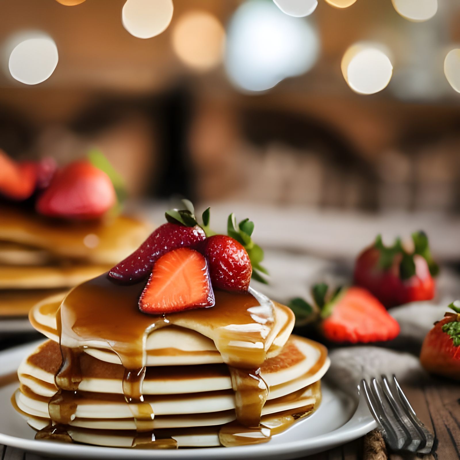 Stack of pancakes with maple syrup undefined