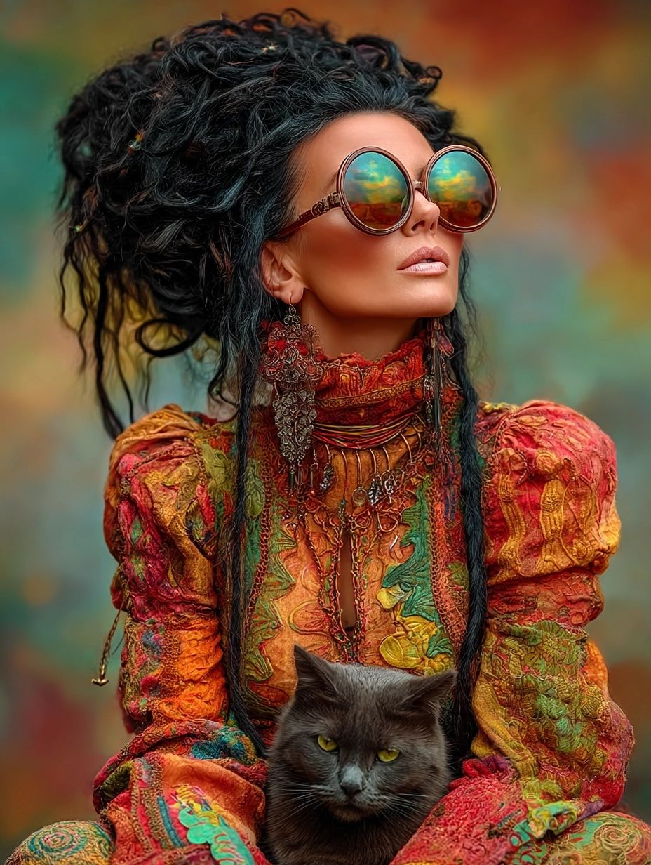 Woman with black cat