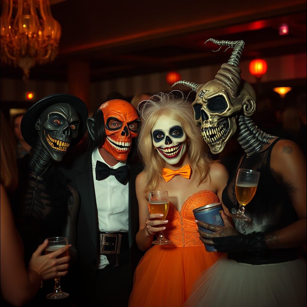 a high school dance with classic Halloween creatures dressed in prom attire enjoying the festivities.
incredibly ...  by @Taoxas