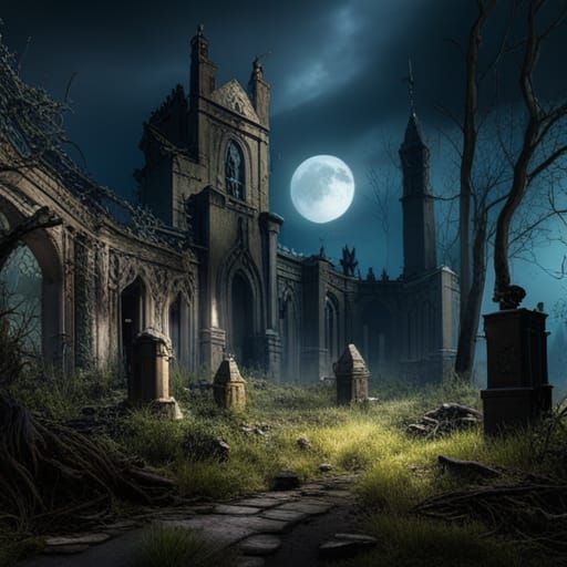 Old haunted cemetery in the woods