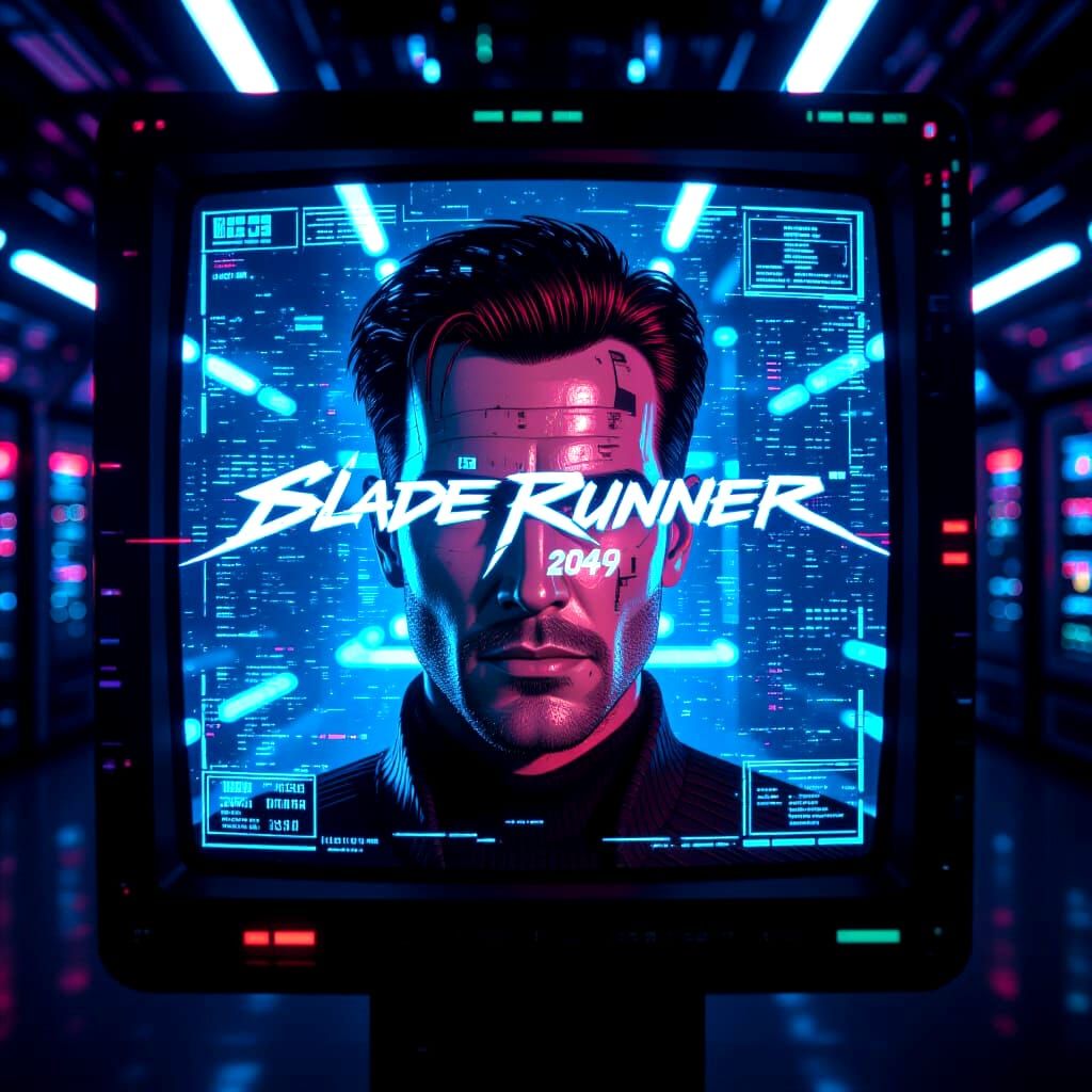 Super glitch and static face on a viewscreen with computer banks in the background.