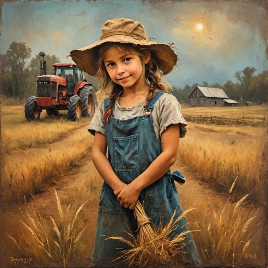 Cute Farmer Girl in the style of a grungy oil chalk painting. <lora:Oil Chalk Paintings:1.0> 