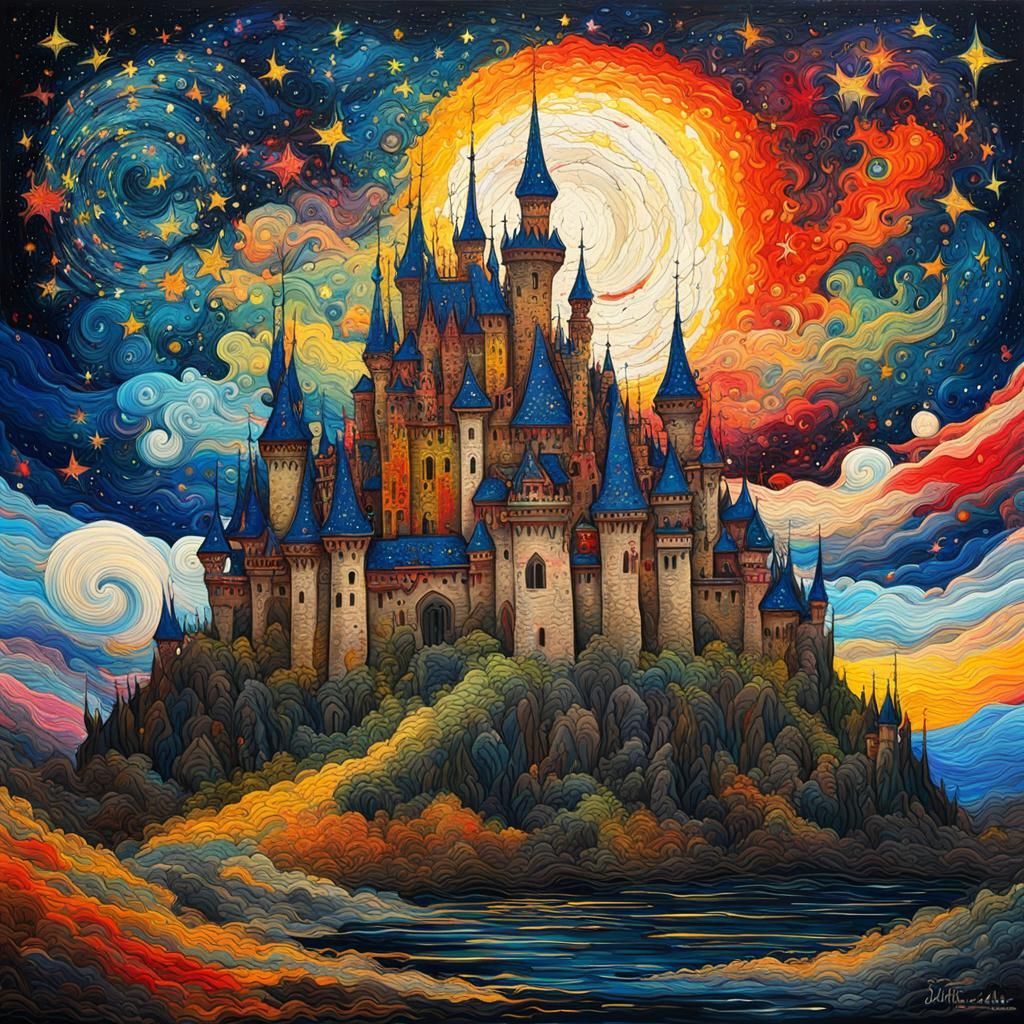 magical castle Starry Night - AI Generated Artwork - NightCafe Creator