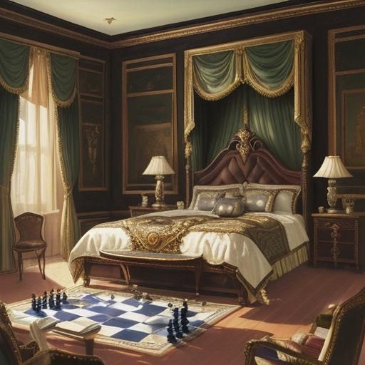 A bedroom with a jewel royale chess set - AI Generated Artwork ...